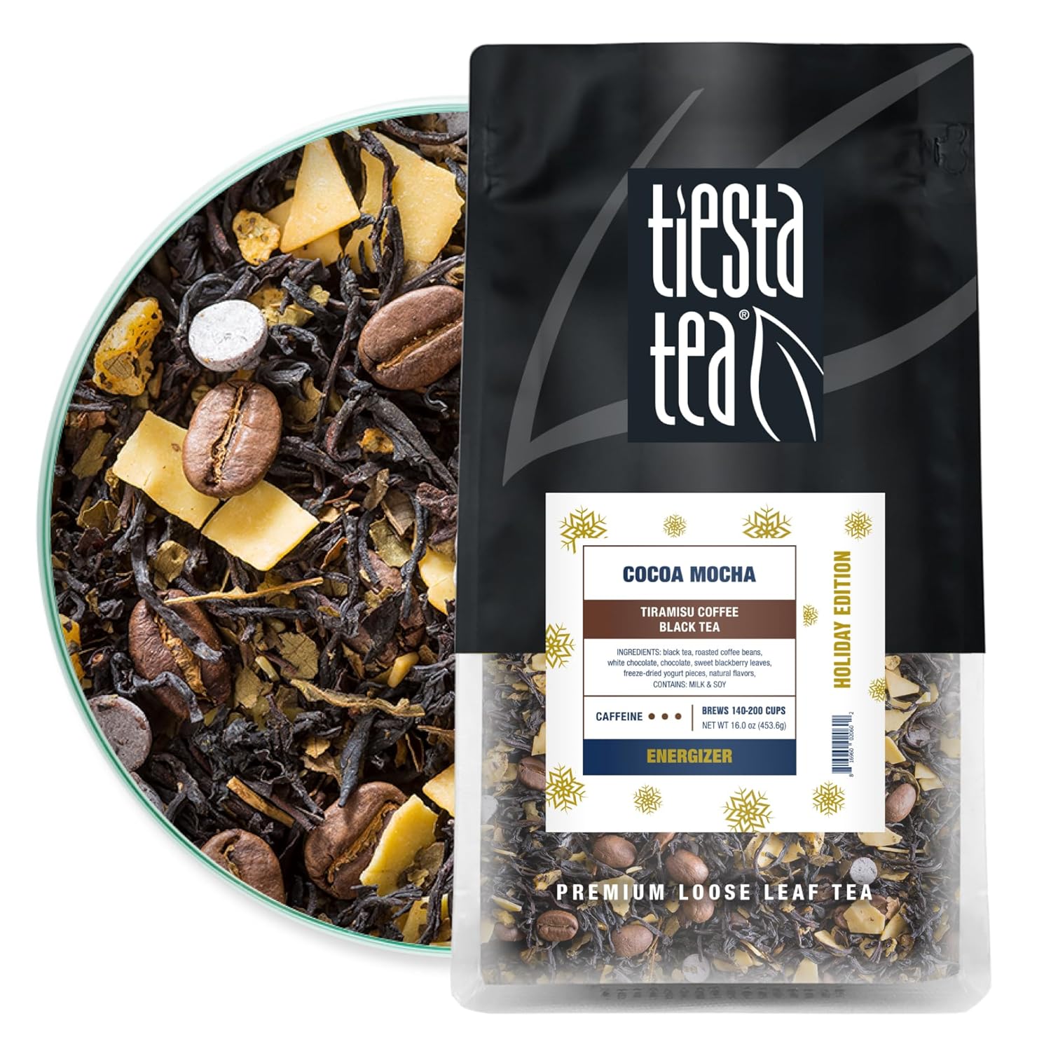 Tiesta Tea - Cocoa Mocha, Tiramisu Coffee Black Tea, Premium Loose Leaf Tea Blend, High Caffeinated Holiday Tea, Make Hot Or Iced Tea & Brews Up To 200 Cups - 16 Ounce Resealable Bulk Pouch