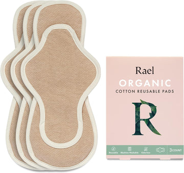 Rael Reusable Pads Menstrual, Organic Cotton Cover Pads - Postpartum Essential, Regular Absorbency, Thin Cloth Pads, Leak Free, Washing Machine Safe, Menstrual Pads with Wings (3 Count, Large)