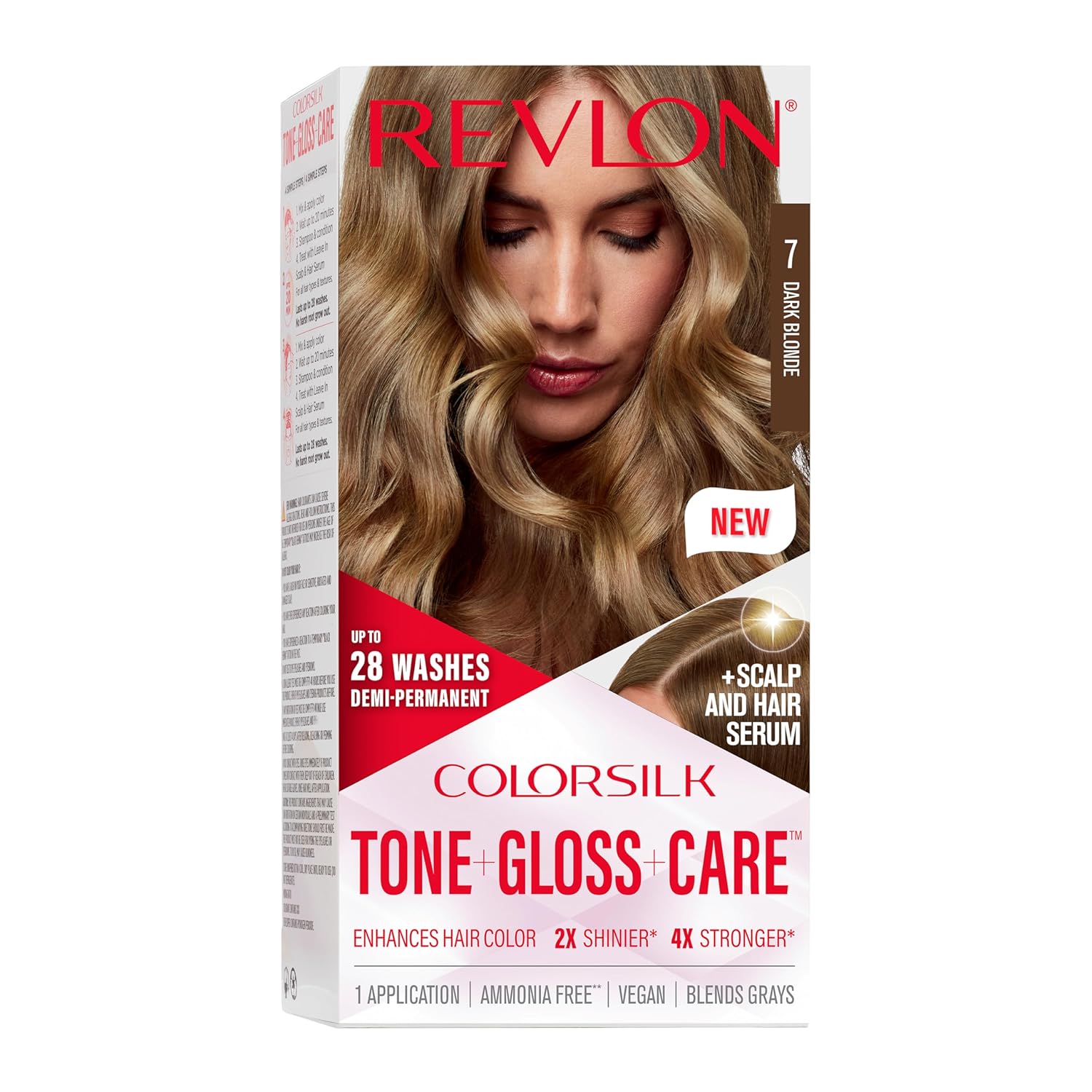 Revlon Colorsilk Tone + Gloss + Care Demi Permanent Hair Color, Hair Dye With Leave In Scalp And Hair Serum, 2X Shinier, 4X Stronger, 7 Dark Blonde, 4.5 Fl. Oz