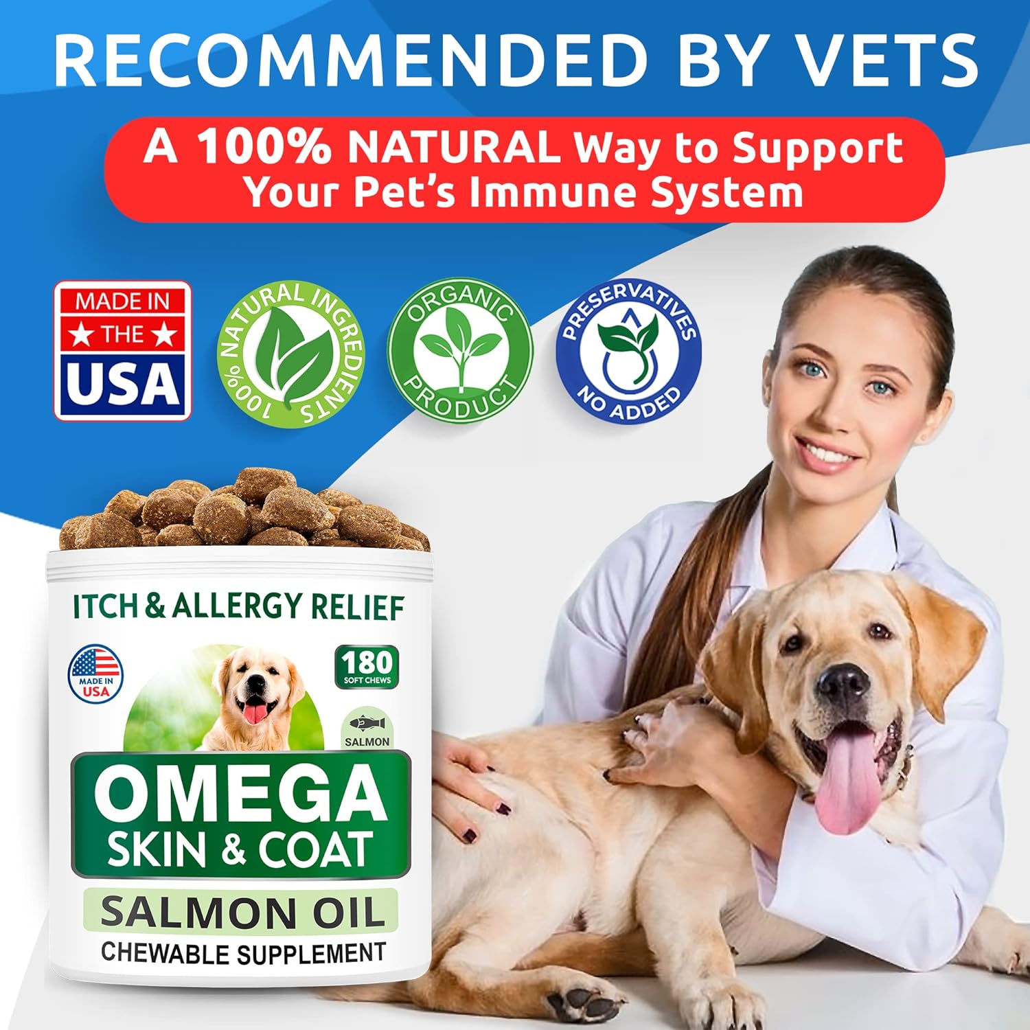 BARK&SPARK Omega 3 for Dogs - 180 Fish Oil Treats for Dog Shedding, Skin Allergy, Itch Relief, Hot Spots Treatment - Joint Health - Skin and Coat Supplement - EPA & DHA Fatty Acids - Alaskan Salmon : Pet Supplies