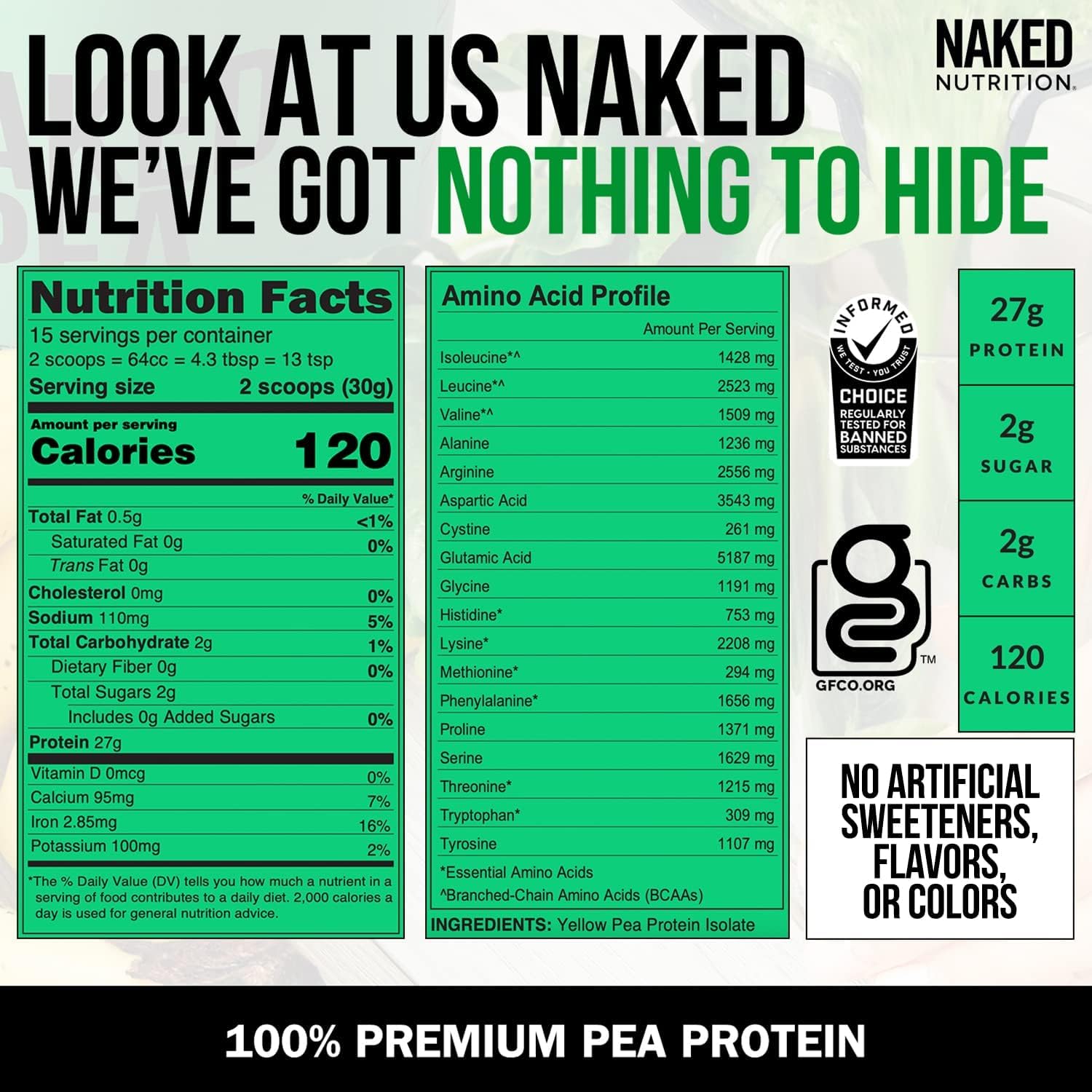 NAKED Nutrition Pea - Pea Protein Isolate - Plant Based, Vegetarian & Vegan Protein. Easy to Digest, Speeds Muscle Recovery - Non-GMO, No Lactose, No Soy and Gluten Free - 15 Servings : Health & Household