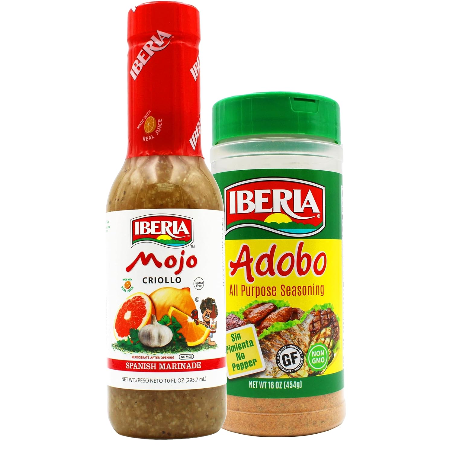 Iberia Mojo Criollo, 10 oz. + Iberia Adobo All Purpose Seasoning, Without Pepper, 16 oz : Everything Else