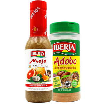 Iberia Mojo Criollo, 10 oz. + Iberia Adobo All Purpose Seasoning, Without Pepper, 16 oz : Everything Else