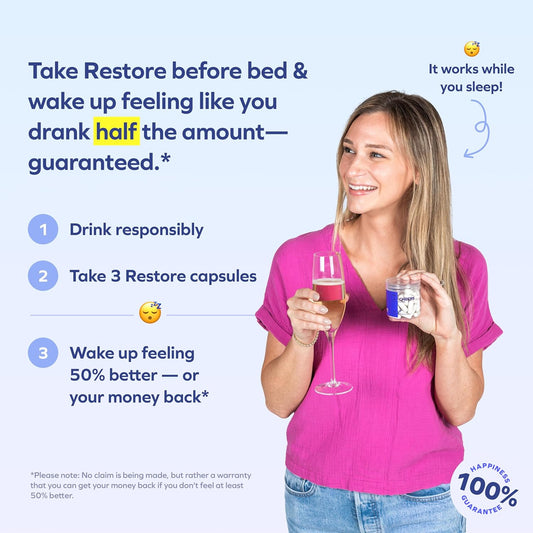 Cheers R&R Combo | Restore + Relief | Feel Better After Drinking & Support Your Liver | Dhm, L-Cysteine, Milk Thistle, Ginger, White Willow Bark, Caffeine, L-Theanine | 24 Doses Each | Supplements