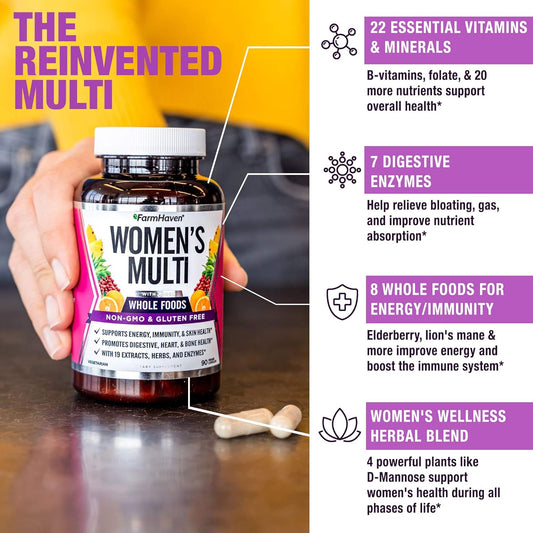 FarmHaven Multivitamin for Women - Whole Food Daily Multi Supplement with B Vitamins, D3, Folate, Enzymes, Zinc - Boosts Energy, Immune, Heart Health - Non-GMO, Vegetarian - Pack of 5_450 Capsules