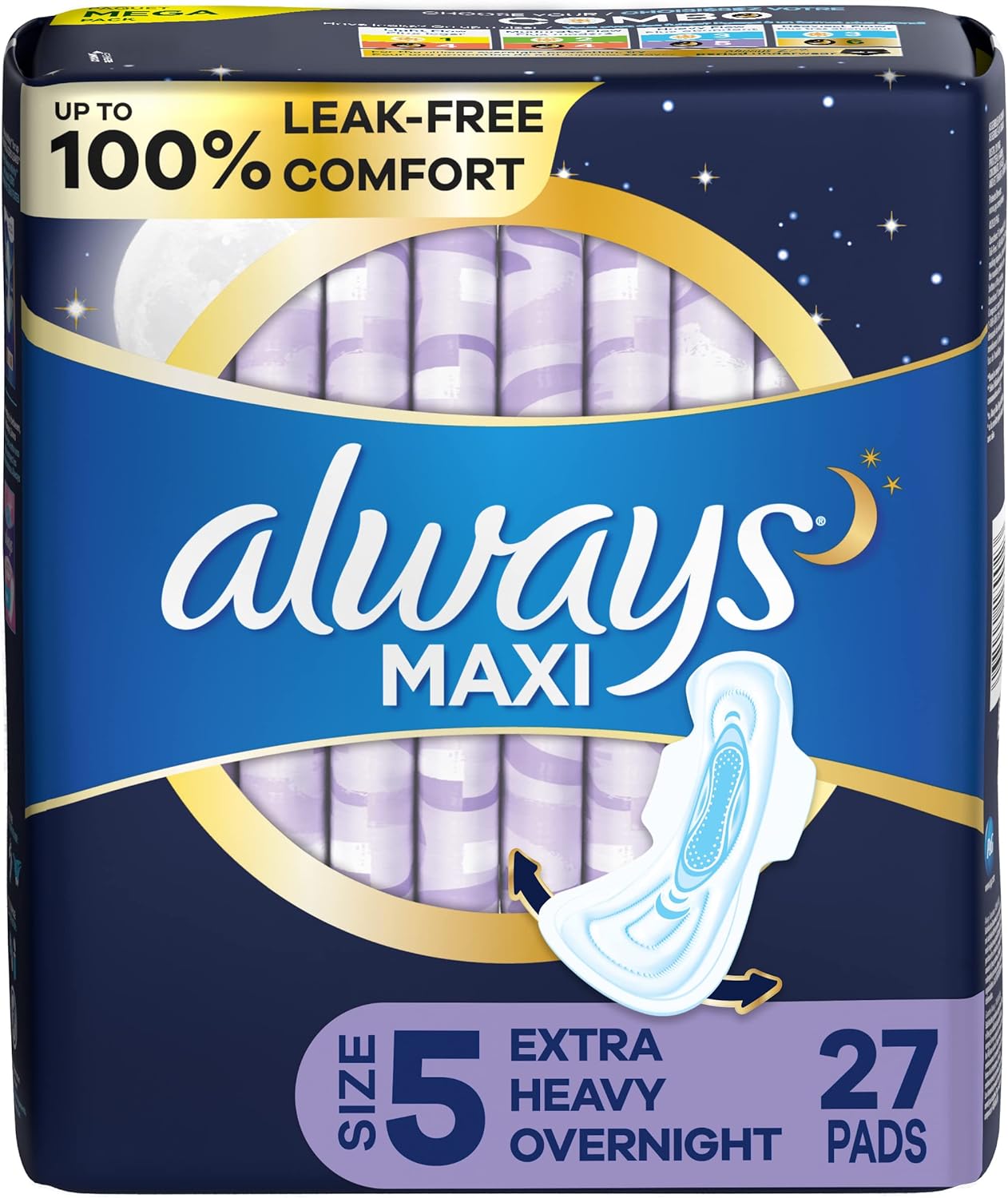 ALWAYS Maxi Size 5 Extra Heavy Overnight Pads With Wings Unscented, 27 Count