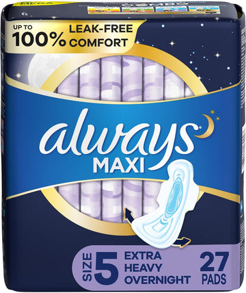 ALWAYS Maxi Size 5 Extra Heavy Overnight Pads With Wings Unscented, 27 Count