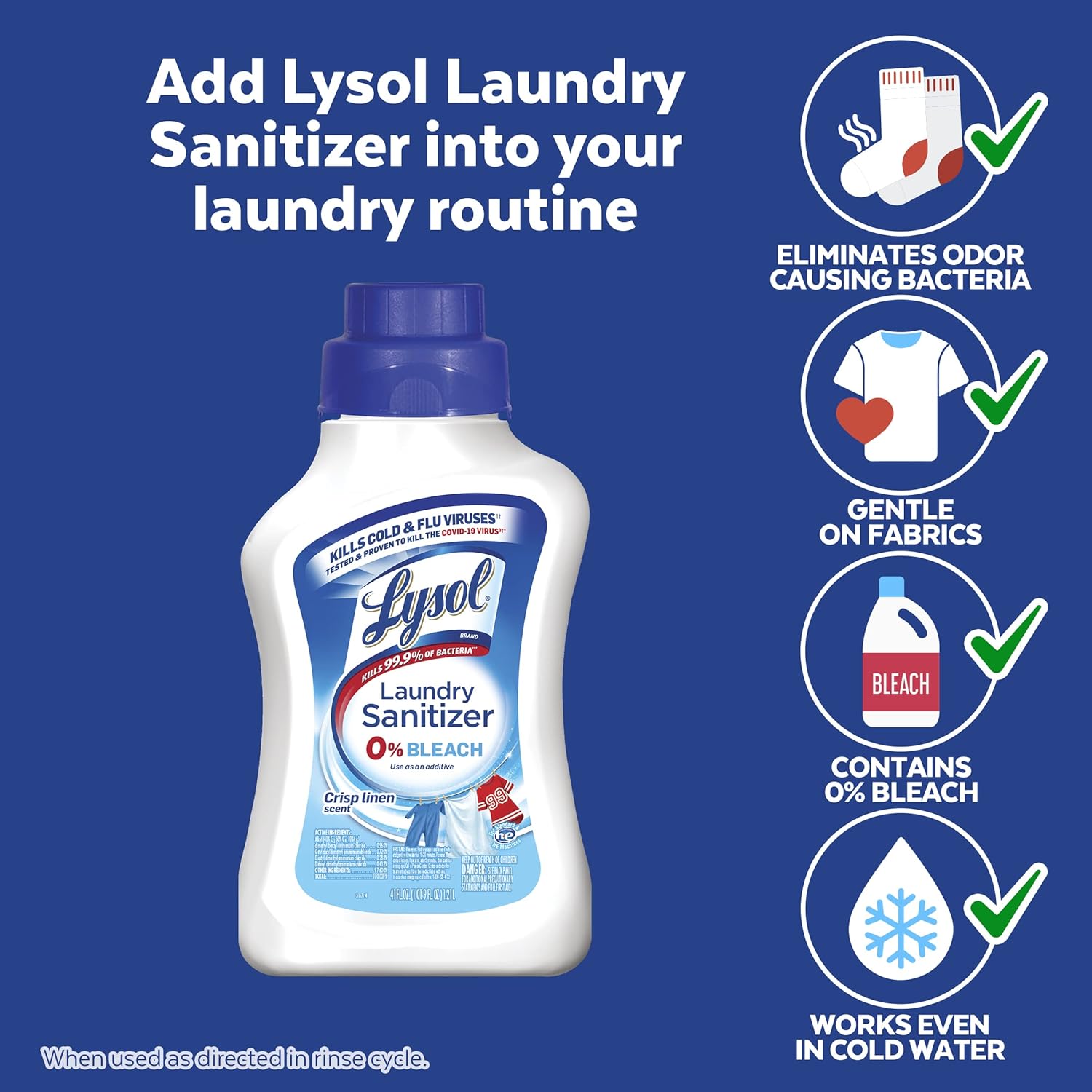 Lysol Laundry Sanitizer Additive, 41 Fl Oz Multifragrance 3 Pack Bundle, Crisp Linen, Free & Clear, Sport Scents