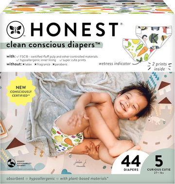 The Honest Company Clean Conscious Diapers | Plant-Based, Sustainable | So Delish + All The Letters | Club Box, Size 5 (27+ Lbs), 44 Count