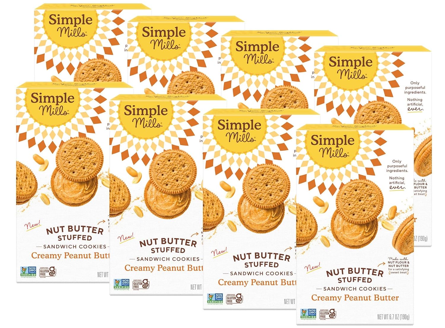 Simple Mills Creamy Peanut Butter Sandwich Cookies - Gluten Free, Vegan, Healthy Snacks, 6.7 Ounce (Pack of 8)