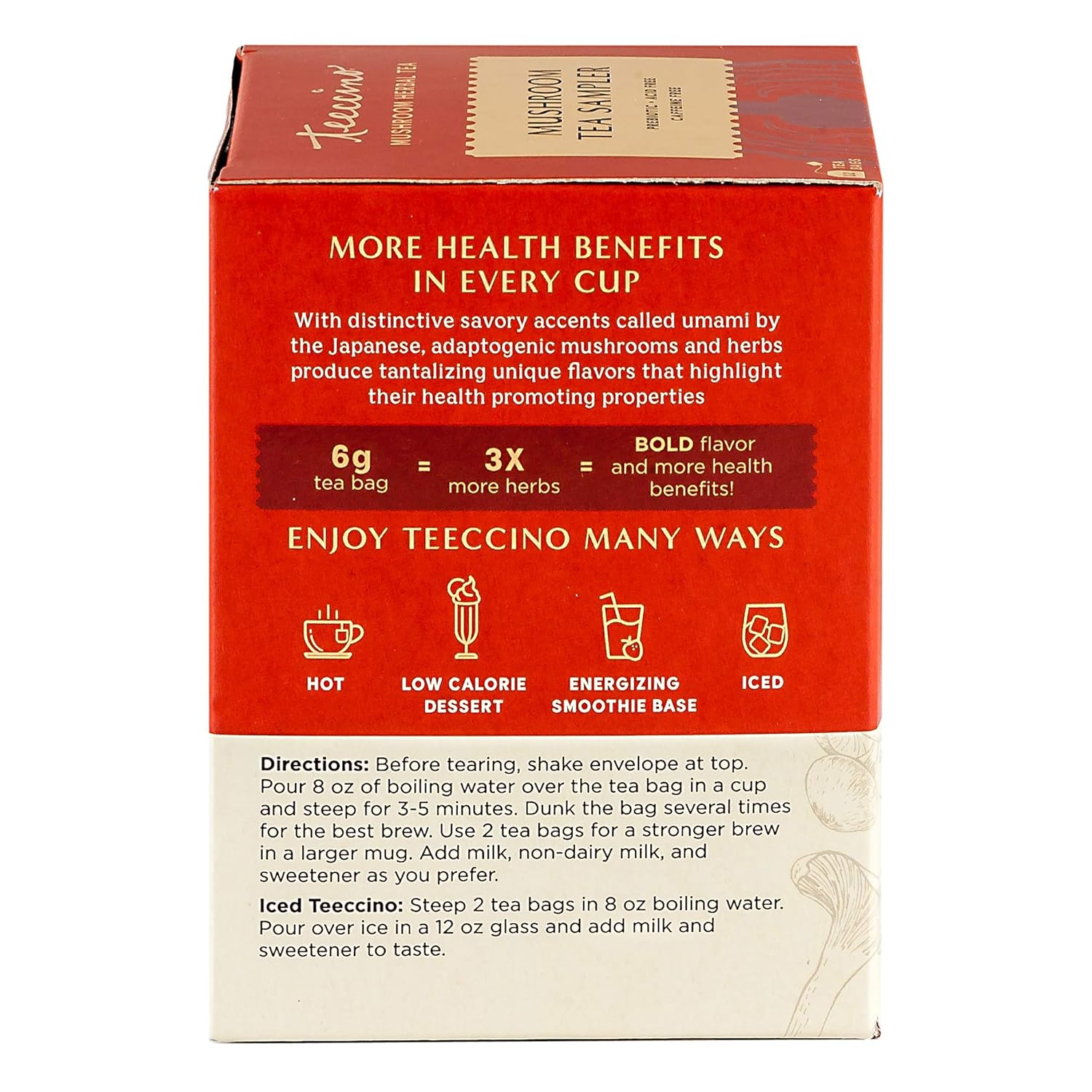 Teeccino Mushroom Herbal Tea - Mushroom Adaptogen Tea Sampler - Support Your Health With Mushrooms And Adaptogenic Herbs, Prebiotic, Caffeine Free, Acid Free, 12 Tea Bags