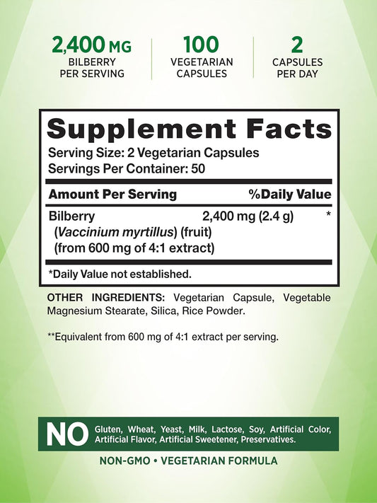 Nature'S Truth Bilberry Fruit Extract Capsules | 2400Mg | 100 Count | Non-Gmo & Gluten Free Supplement