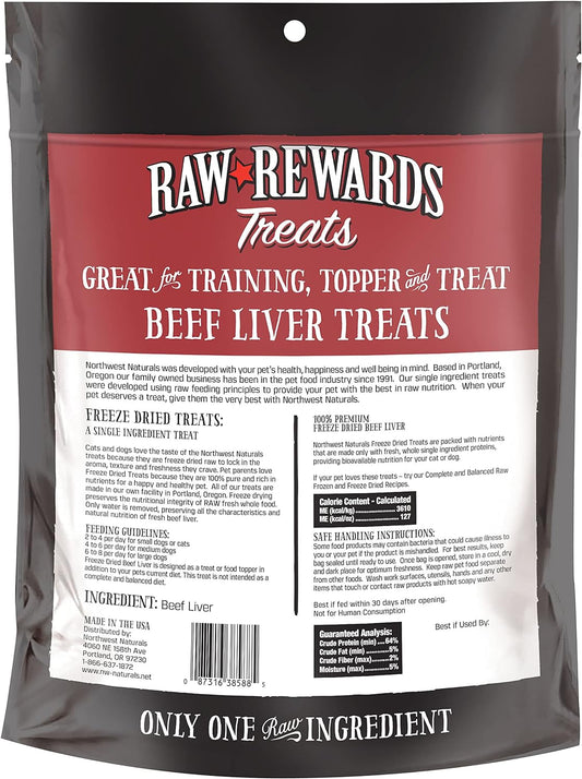 Northwest Naturals Raw Rewards Freeze-Dried Beef Liver Treats for Dogs and Cats - Bite-Sized Pieces - Healthy, 1 Ingredient, Human Grade Pet Food, All Natural - 10 Oz (Packaging May Vary)