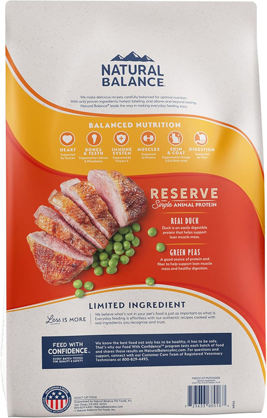 Natural Balance Limited Ingredient Adult Grain-Free Dry Cat Food, Reserve Duck & Green Pea Recipe, 10 Pound (Pack Of 1)