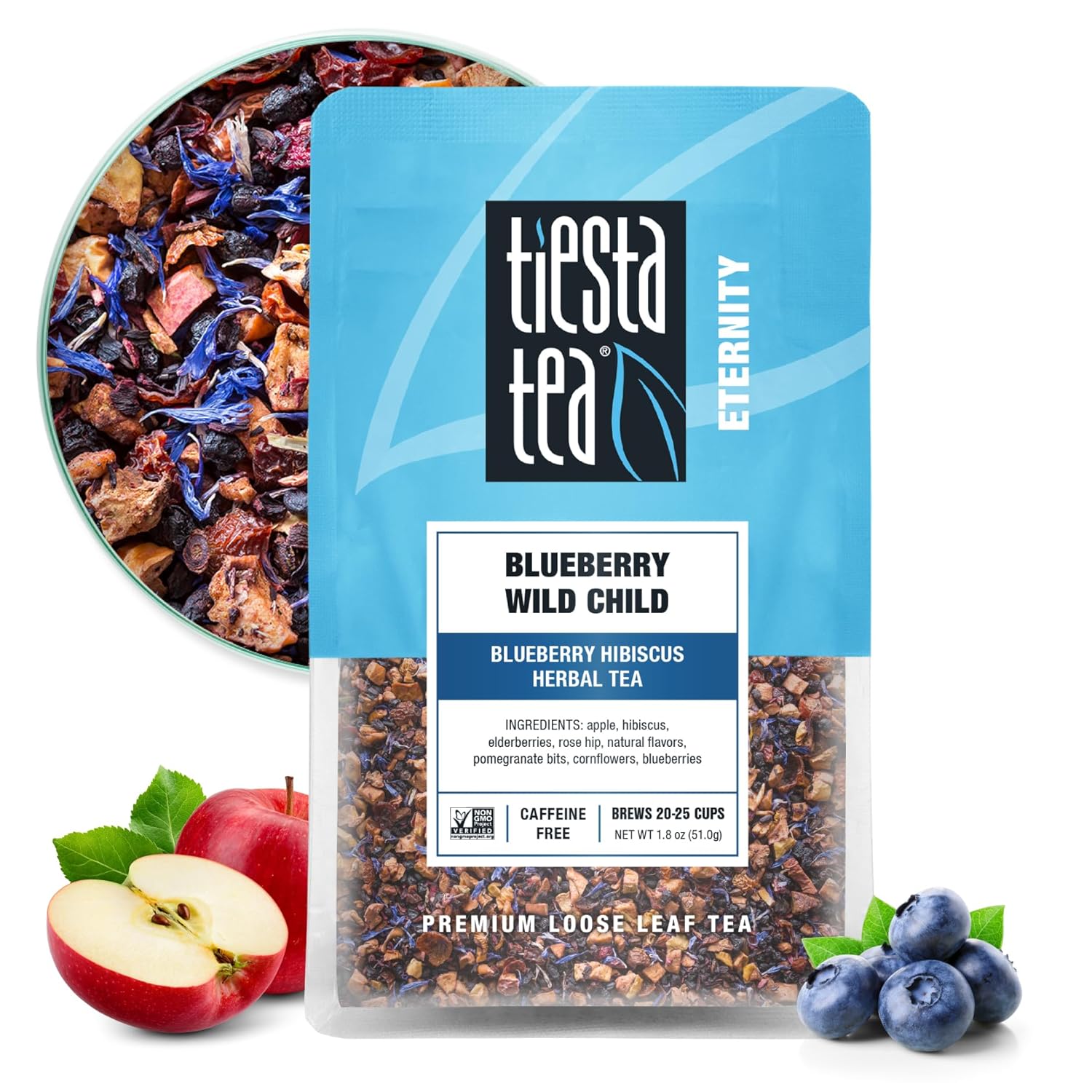 Tiesta Tea - Blueberry Wild Child, Blueberry Hibiscus Herbal Tea, Premium Loose Leaf Tea Blend, Non-Caffeinated Fruit Tea, Make Hot Or Iced Tea & Brews Up To 25 Cups - 1.8Oz Resealable Pouch