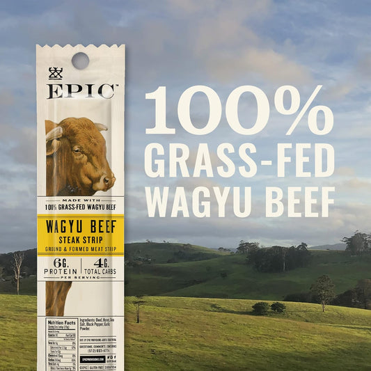 Epic Wagyu Beef Steak Strips, Grass-Fed, Paleo Friendly, 20 Ct, 0.8 Oz Strips