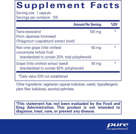 Pure Encapsulations Resveratrol Extra - 100 Mg Trans-Resveratrol - For Healthy Cellular & Cardiovascular Function* - Antioxidants Supplement - Non-Gmo & Gluten Free - 120 Capsules