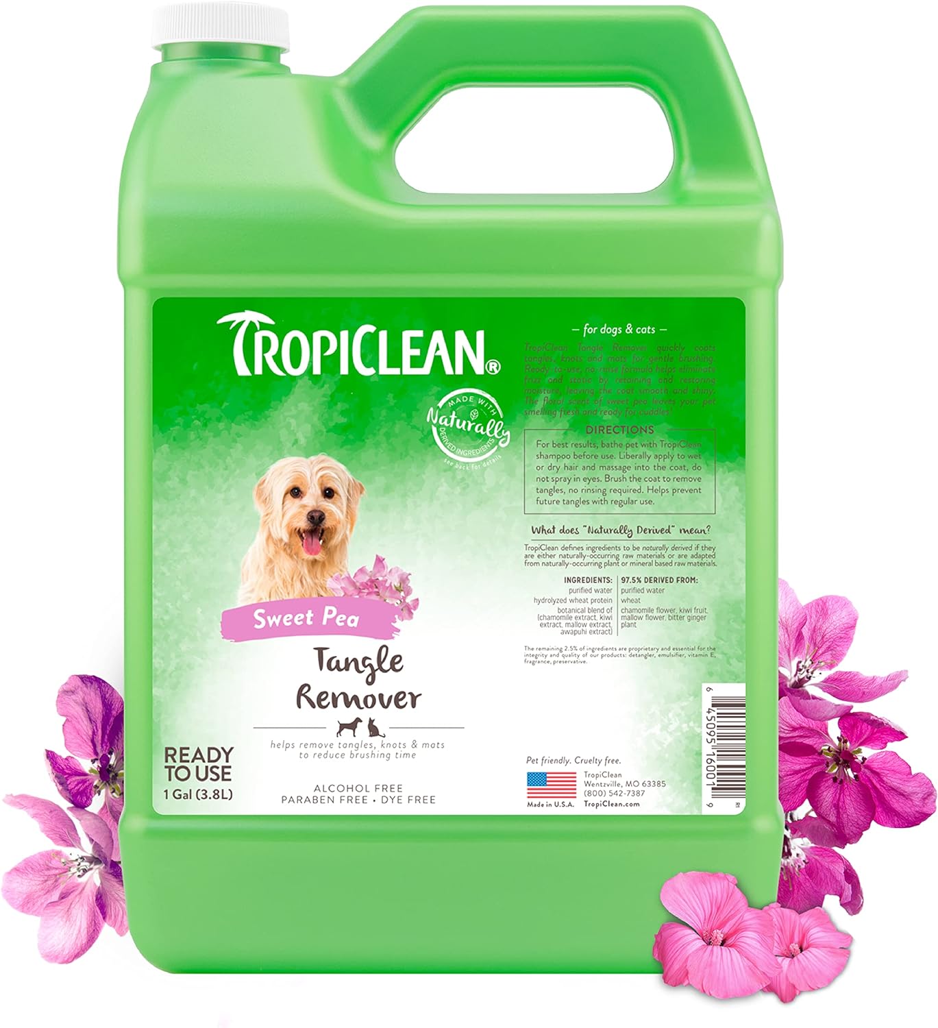 TropiClean Sweet Pea Cat & Dog Detangler Spray Dematting | Dog Conditioner Spray Derived from Natural Ingredients | Made in the USA | 1 Gallon