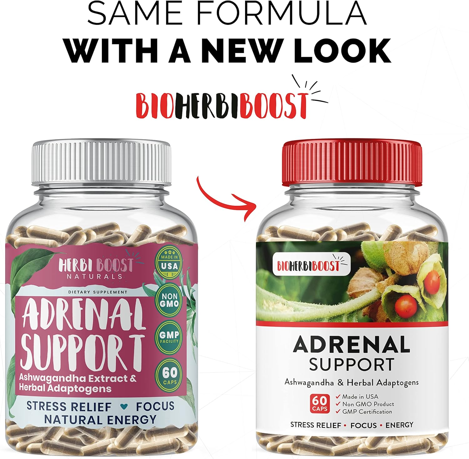 Adrenal Support Supplement [1300Mg Non-Gmo] Natural Focus Clarity Energy & Fatigue Relief For Balanced Cortisol Levels With Ashwagandha & Adaptogens 60 Capsules : Health & Household