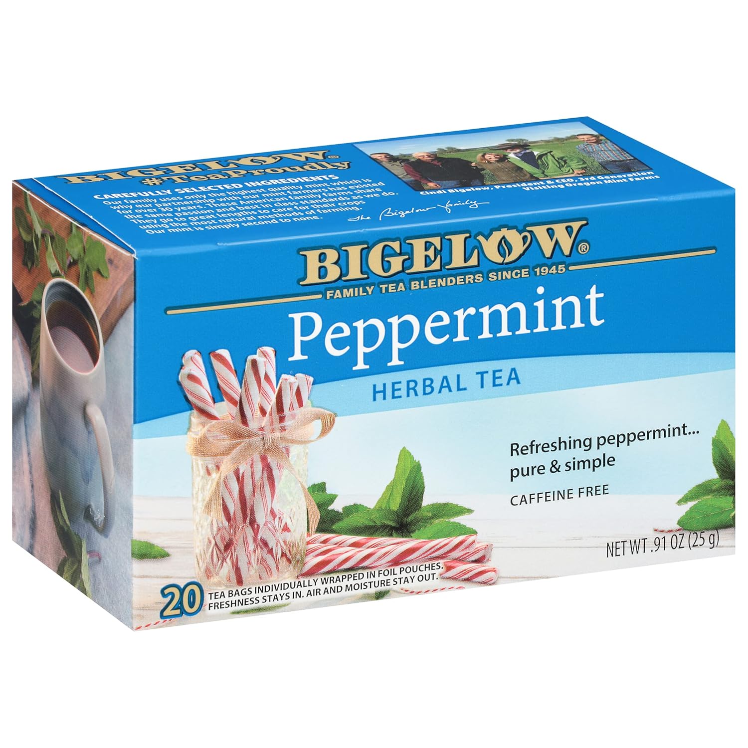 Bigelow Peppermint Caffeine Free Herbal Tea, 20 Ct