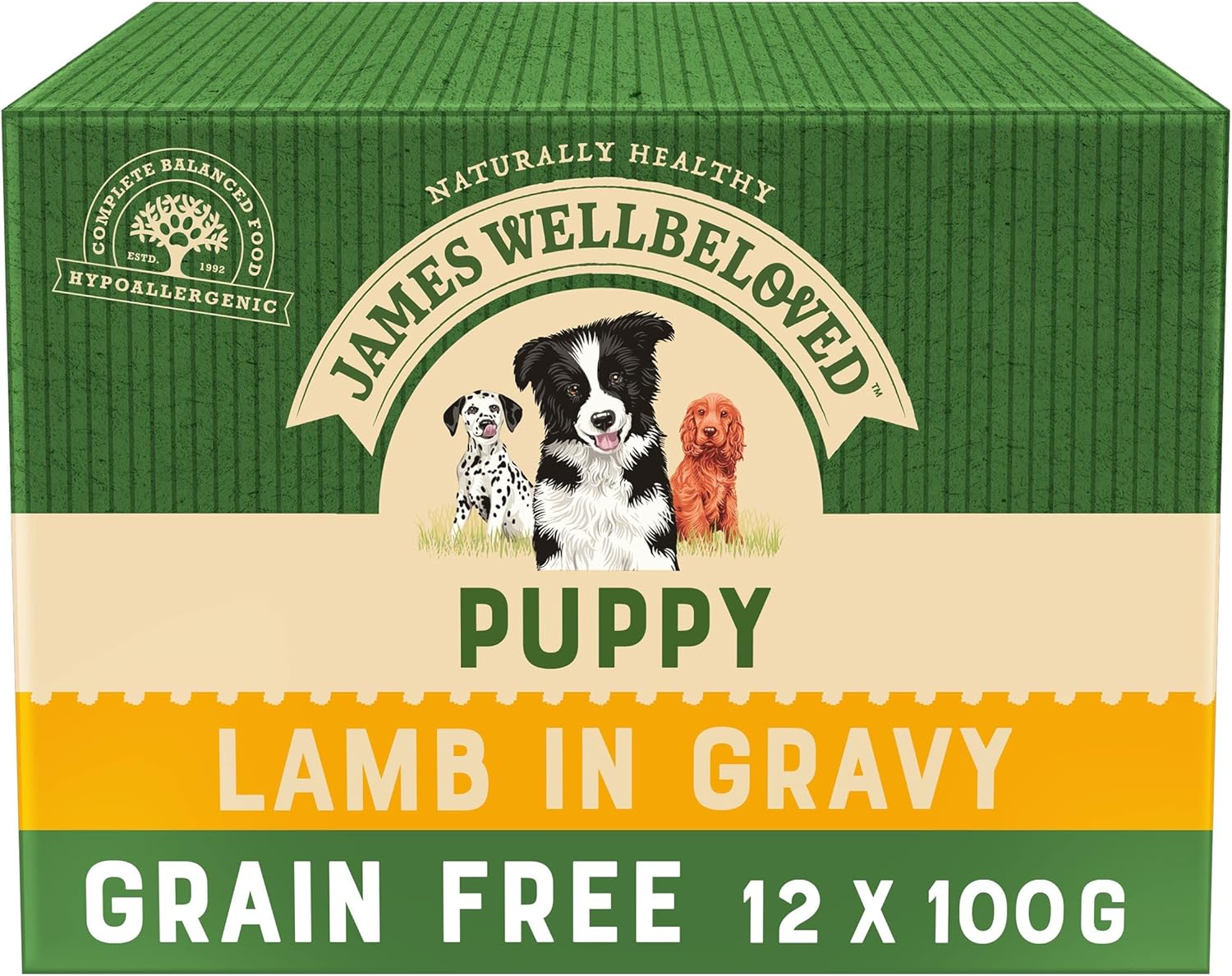 James Wellbeloved Junior Grain-Free Lamb in Gravy 12 Pouches, Hypoallergenic Wet Dog Food for Puppies, Pack of 1 (12x100 g)?9003579006351