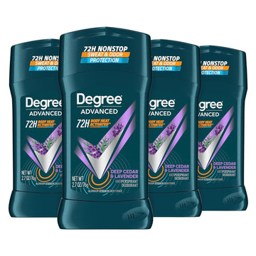 Degree Men Antiperspirant Deodorant Stick Deep Cedar & Lavender 4 Count 72-Hour Sweat and Odor Protection Deodorant for Men With Body Heat Activated Technology 2.7 oz