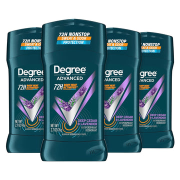 Degree Men Antiperspirant Deodorant Stick Deep Cedar & Lavender 4 Count 72-Hour Sweat And Odor Protection Deodorant For Men With Body Heat Activated Technology 2.7 Oz