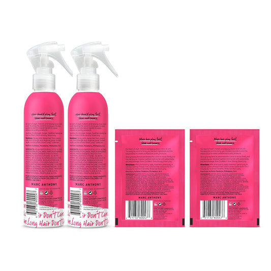 Marc Anthony Grow Long Hair Treatment Bundle - 2 Leave In Conditioner Sprays & 2 Travel Hair Mask, Red Tea Scent, Paraben-Phthalate-Sulfate-Free, Anti-Frizz & Nourishing Formula For Dry & Damaged Hair