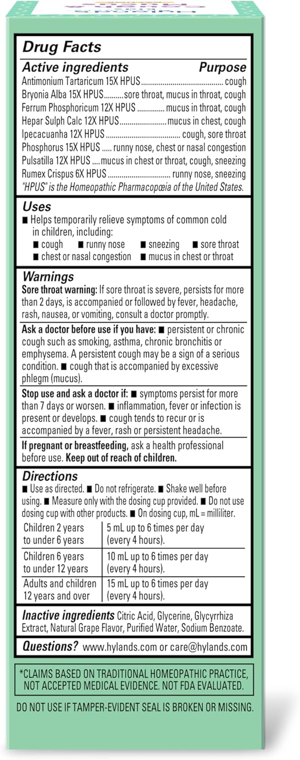 Hyland'S Kids Daytime Cough Syrup And Mucus Relief, Kids Medicine For Ages 2-12, Grape Flavor, Natural Relief Of Cough, Runny Nose, Mucus And Congestion, 4 Ounces : Health & Household