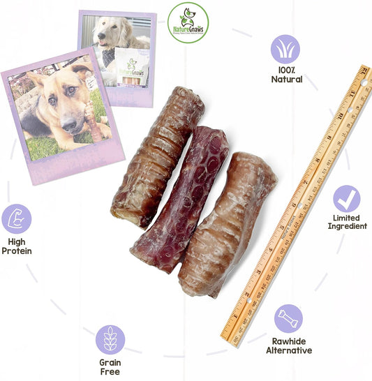Nature Gnaws Beef Trachea Crunch Wraps For Dogs (3 Count) - Long Lasting Natural Beef Jerky Dog Chew Bones - Rawhide Free