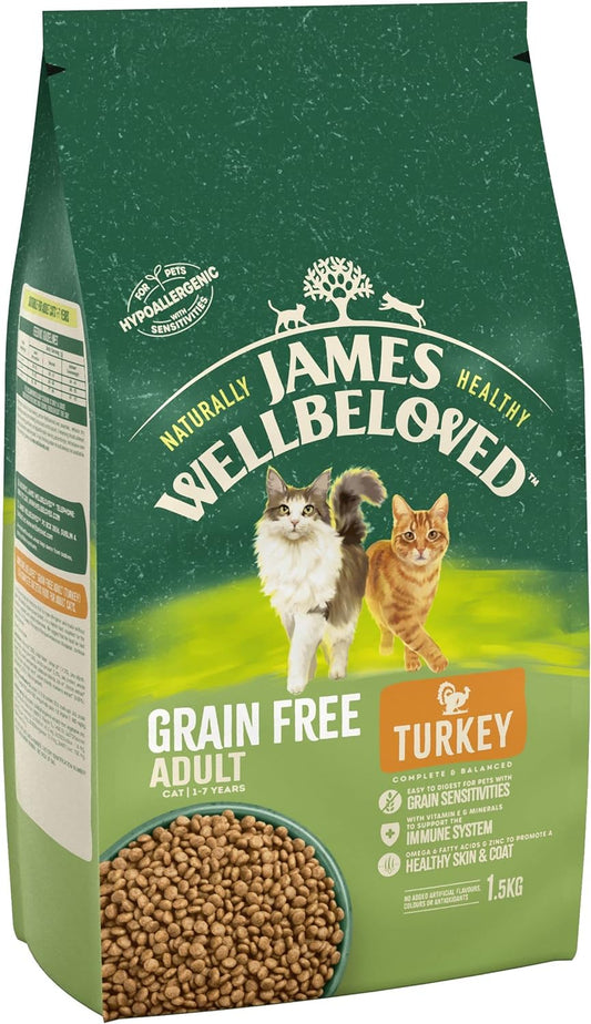 James Wellbeloved Adult Grain-Free Turkey 1.5 kg Bag, Hypoallergenic Dry Cat Food?03JW33