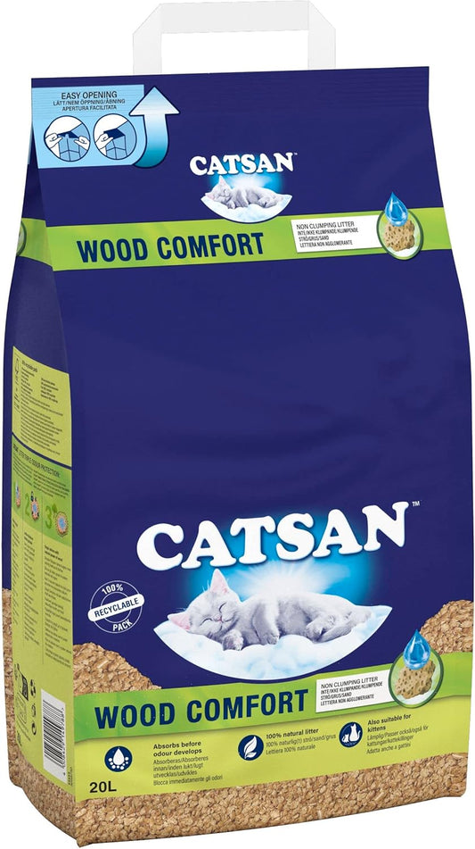 Catsan Wood Comfort Litter 20 Litre Bag, 100 Percent biodegradable, extra absorbent?437640