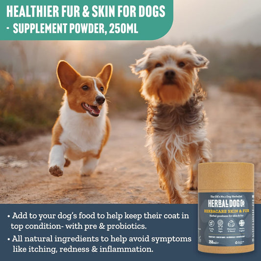 Herbal Dog Co Skin & Fur Food Supplement for Dogs & Puppies, 250ml - Dog Supplements for Skin & Coat - Dog Multivitamin - All-Natural, Vegan, Made in UK?5060673050585