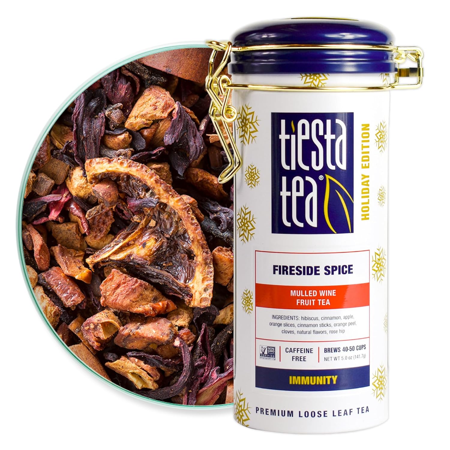 Tiesta Tea - Fireside Spice, Mulled Wine Herbal Tea, Premium Loose Leaf Tea Blend, Non Caffeinated Holiday Teas, Make Hot Or Iced Tea & Brews Up To 50 Cups - 5 Ounce Refillable Tin