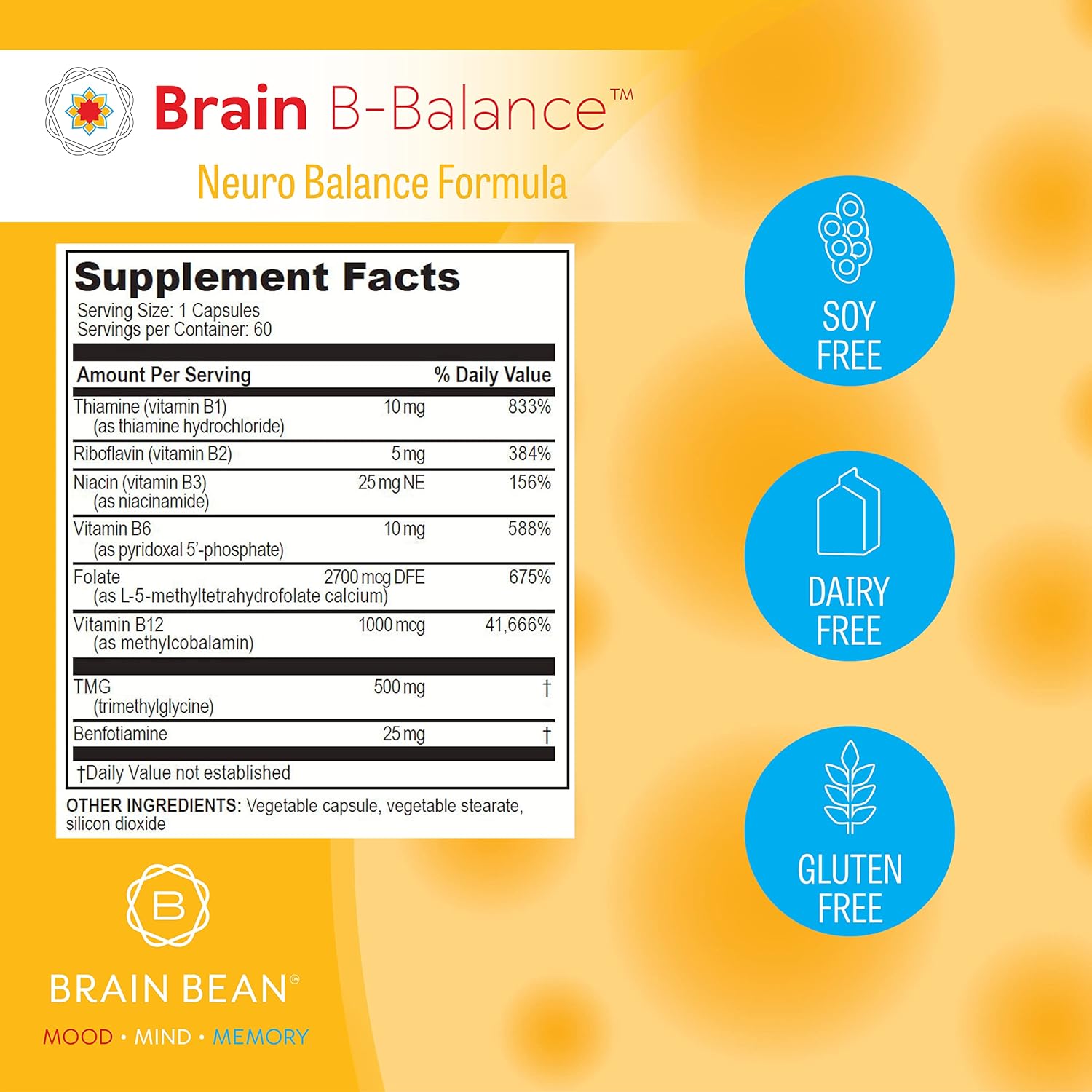 Brain B Balance: Methylated Multivitamin - Methylated B Complex Neurobalance Formula - Methylfolate Supports Mood.Mind.Memory - 60 Vegan Capsules