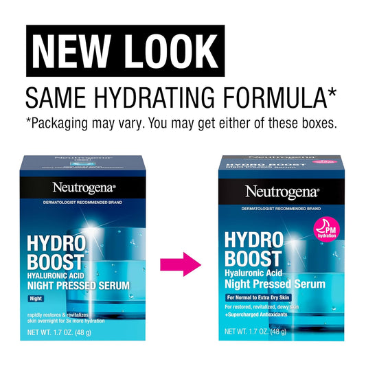 Neutrogena Hydro Boost Night Pressed Serum With Hyaluronic Acid For Face With Pro Vitamin B5, Rich Hydrating Face Serum For Dry Skin, Oil-Free, Non-Comedogenic, Fragrance Free, 1.7 Oz