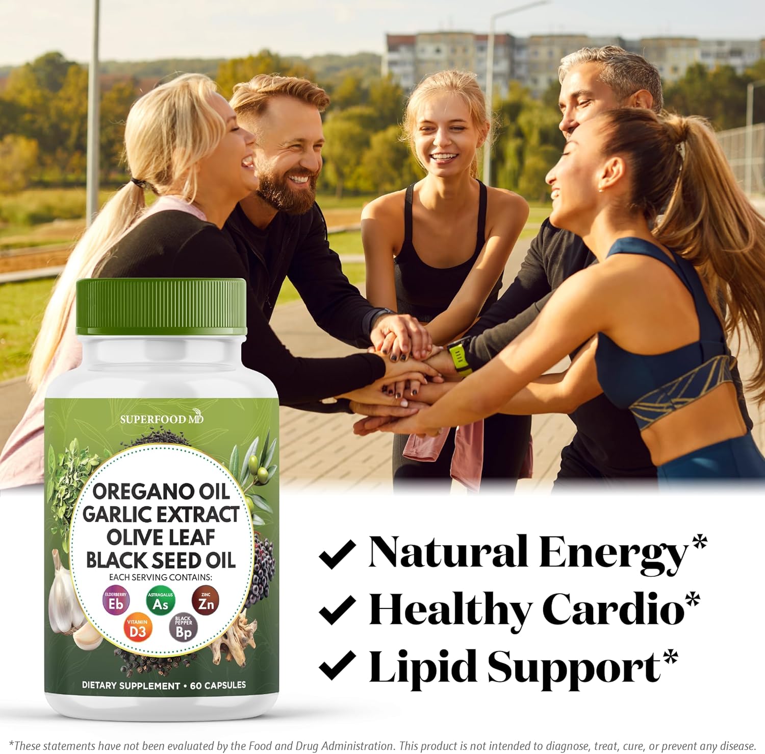 Superfood Md Oregano Oil Garlic Extract Olive Leaf Black Seed Oil Astragalus- For Women And Men- 60 Count : Health & Household