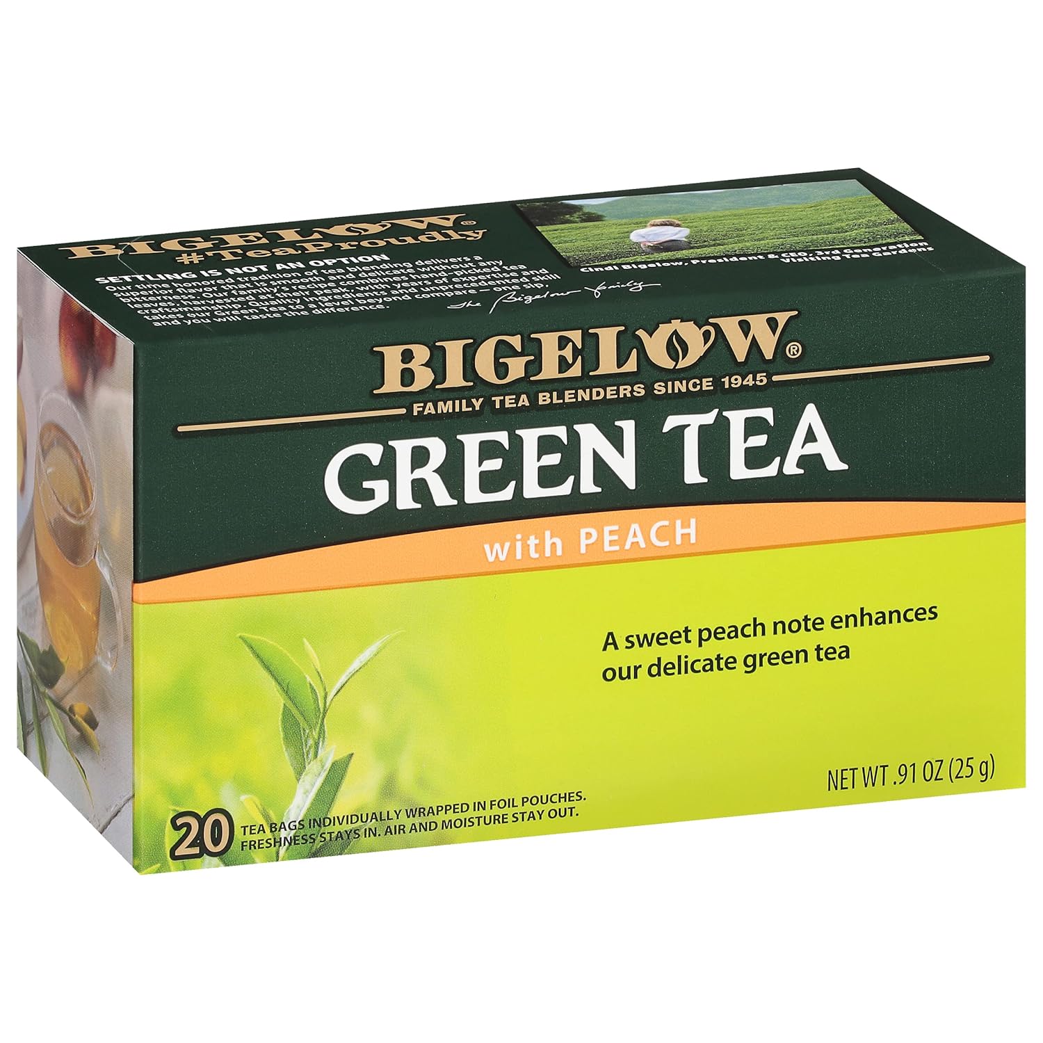 Bigelow Tea Green Tea With Peach, Caffeinated Tea With Green Tea And Peach, 20 Count Box (Pack Of 6), 120 Total Tea Bags