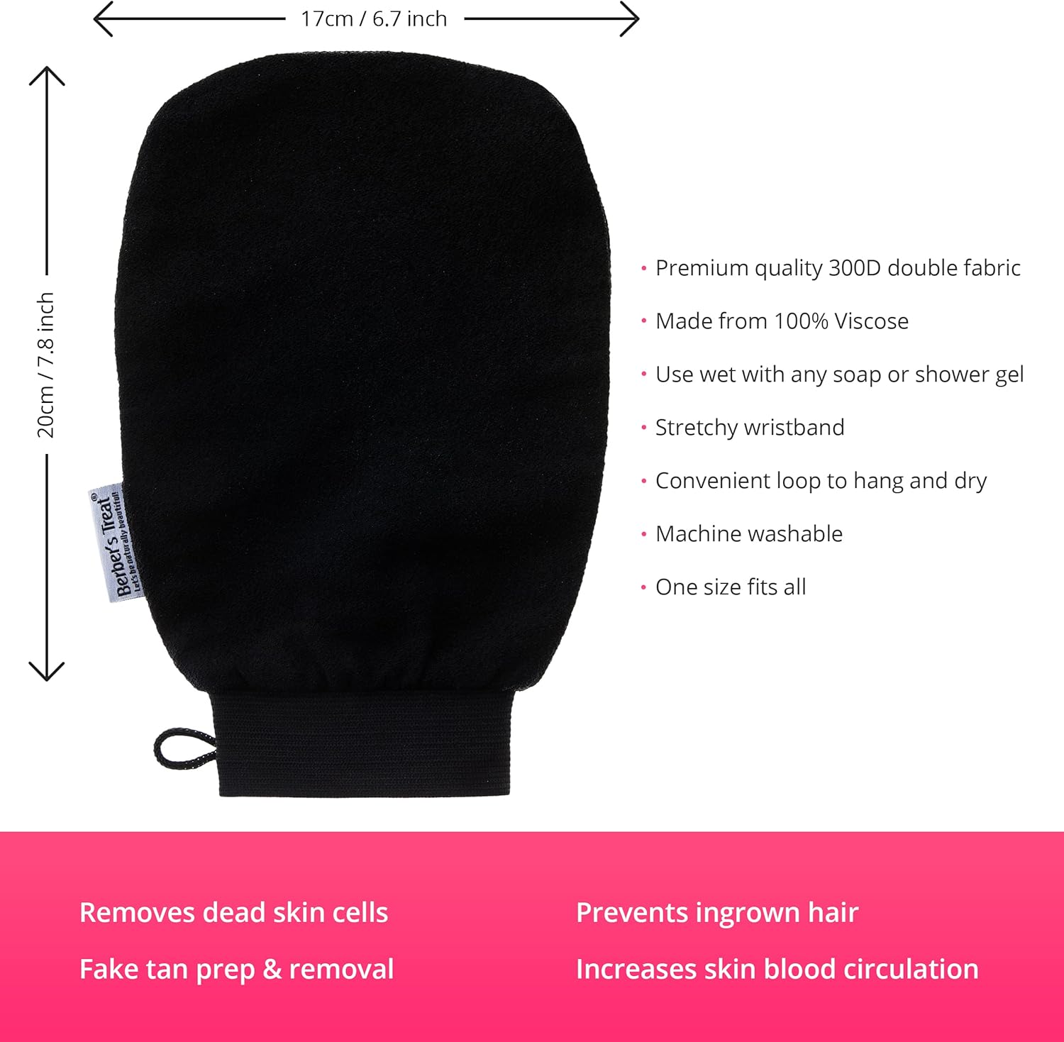 Berber'S Treat Kessa Exfoliating Glove - Scrub And Remove Dead Skin Cells, Ingrown Hair Treatment, Tan Remover Mitt (Black)