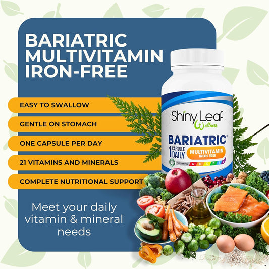 Shiny Leaf Bariatric Multivitamin Without Iron - Vitamins For Gastric Bypass & Sleeve, 1 Daily Capsule W Vitamin A, C, D, Biotin, Zinc, B12, K, Vegetarian, Soy-Free, Gmp Cert., Made In Usa (90 Ct.)