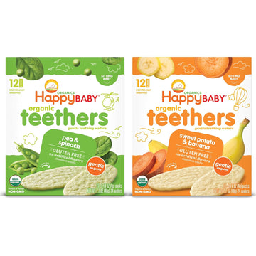 Happy Baby Organics Gluten Free Organic Teethers 2 Flavor Variety Pack (Pea & Spinach/Sweet Potato & Banana), 12 Count (Pack Of 2)