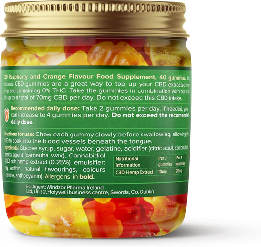 Vitality Cbd Gummy Bears, 5Mg Of Cannabidiol Per Gummy, 40 Gummies, Raspberry And Orange Flavours, No Thc