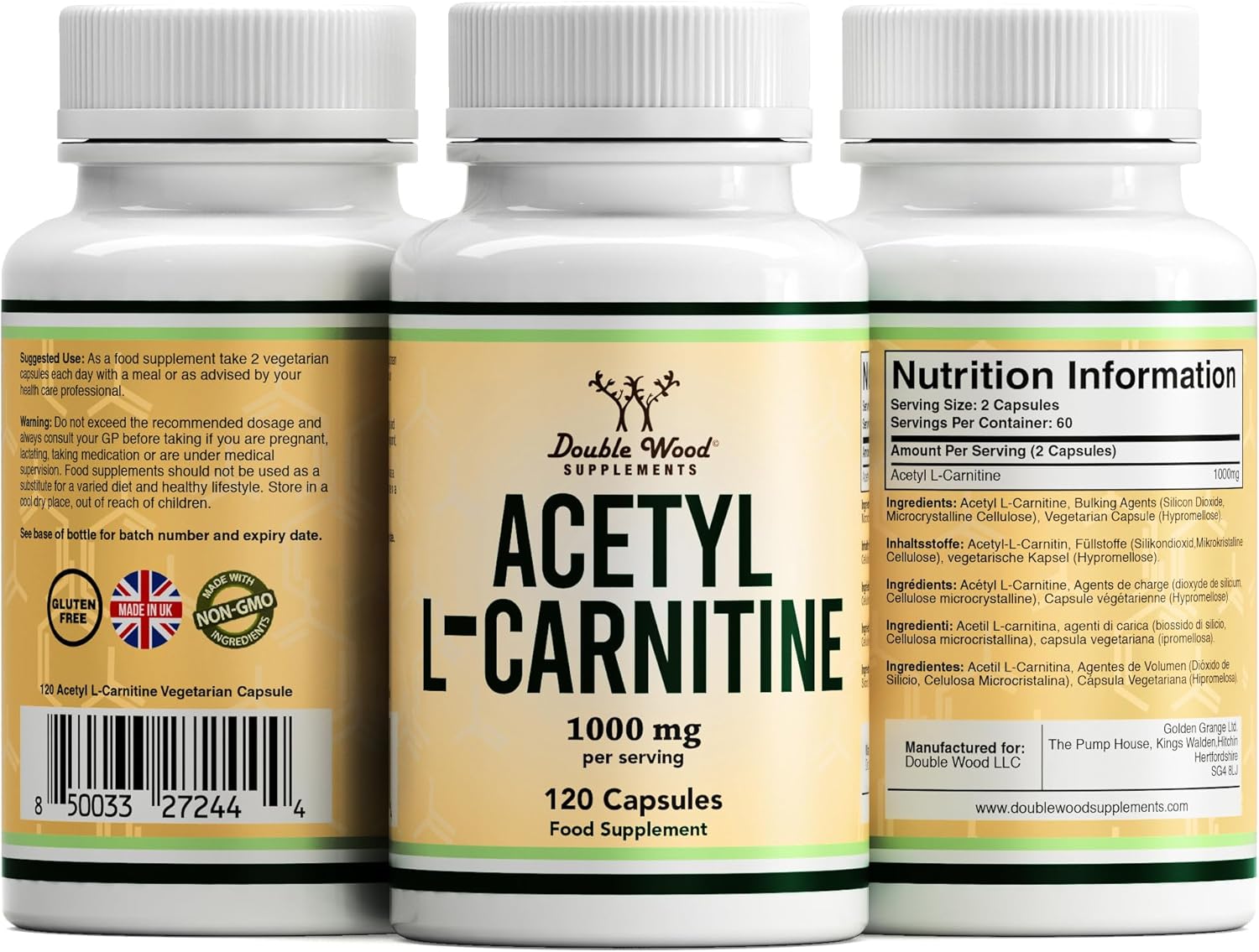 DW Acetyl L-Carnitine Capsules | 120 High Strength L Carnitine Supplements - 1000mg per Serving | Non-GMO & Gluten Free | Manufactured in The UK : Amazon.co.uk: Health & Personal Care
