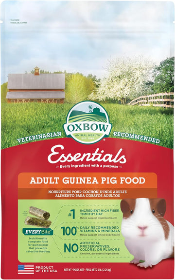 Oxbow Essentials Adult Guinea Pig Food - All Natural Adult Guinea Pig Pellets- Veterinarian Recommended- No Artificial Ingredients- All Natural Vitamins & Minerals- Made In The Usa - 5 Lb