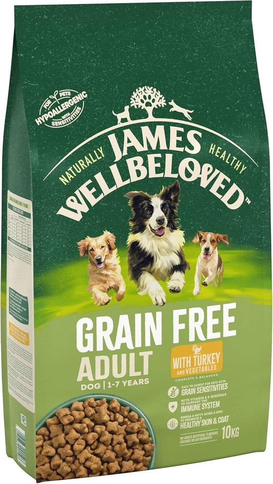 James Wellbeloved Adult Grain-Free Turkey & Vegetables 10 kg Bag, Hypoallergenic Dry Dog Food?02JWTV10
