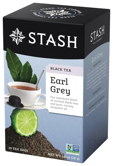 Stash Tea Earl Grey Black Tea - Caffeinated, Non-Gmo Project Verified Premium Tea With No Artificial Ingredients, 20 Count (Pack Of 6) - 120 Bags Total