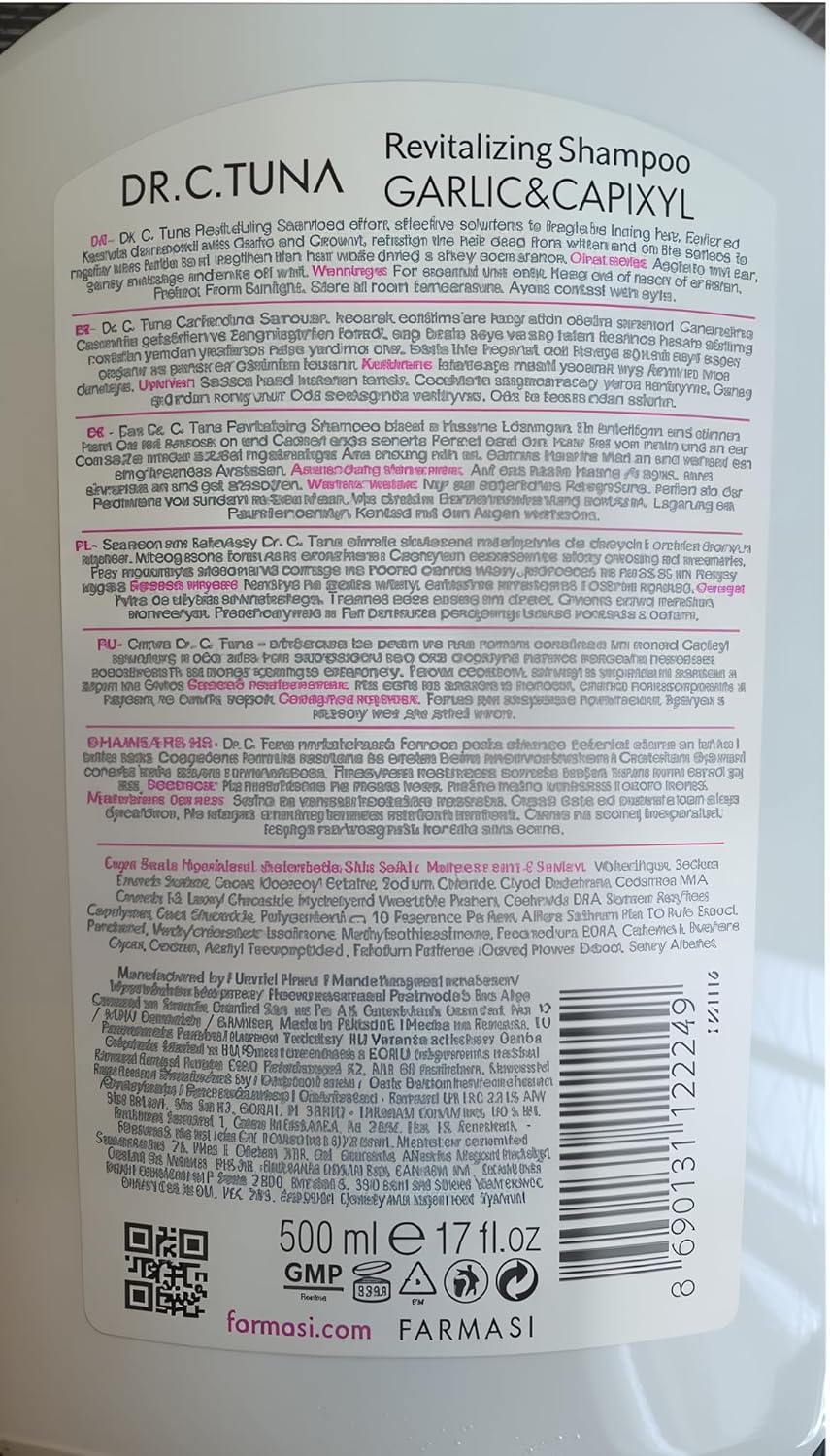 Dr. C. Tuna Tuna Capixyl Revitalising Shampoo White Garlic 500 Ml - 2 Packs For All Hair Types, Strengthens, Nourishing, Antioxidant