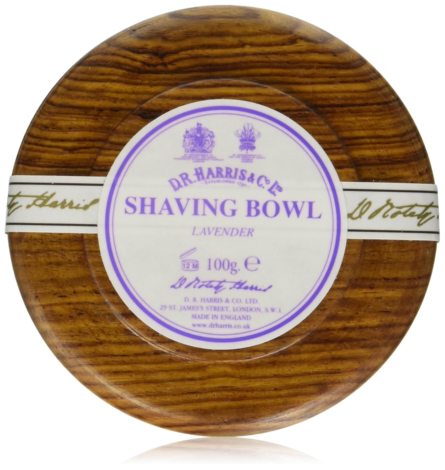 D.R. Harris Lavender Hard Shaving Soap In Mahogany Wood Bowl