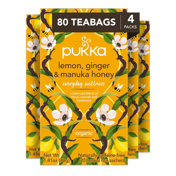 Pukka Herbs Organic Lemon, Ginger & Manuka Honey Herbal Tea, Immune Boosting Organic Tea Infusion Selection, With Turmeric, Ideal For Daily Support, 80 Total Tea Bags (20Ct - Pack Of 4)