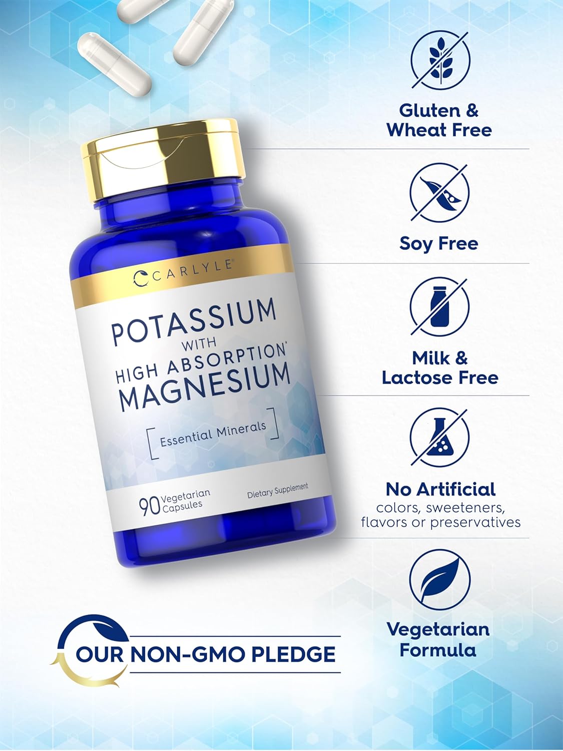 Carlyle Potassium Magnesium Supplement | 90 Capsules | High Absorption | Vegetarian, Non-GMO & Gluten Free : Health & Household